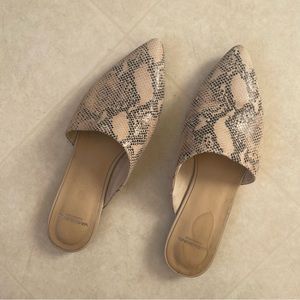 Asymmetric Snakeskin Slip Ons